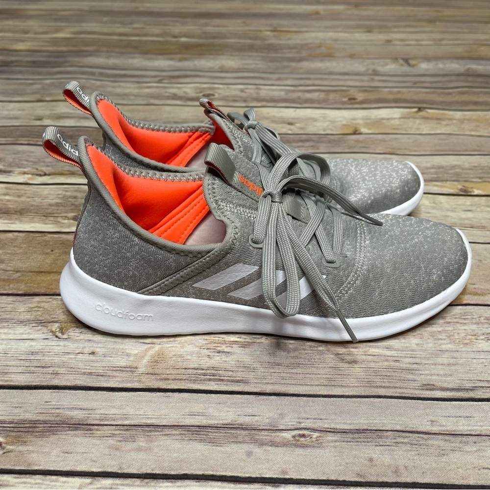 adidas Cloudfoam Pure Athletic Running Sneakers Shoes 8.5 Silver Gray Orange NEW